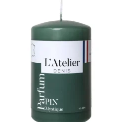Bougie cylindrique taille S vert parfum sapin L’Atelier de Denis - Ø 6,8 x H 11 cm