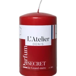 Bougie cylindrique taille S rouge parfum secret de grand-mère L’Atelier de Denis - Ø 6,8 x H 11 cm