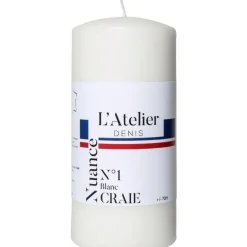 Bougie cylindrique taille L blanc craie L’Atelier de Denis - Ø 6,8 x H 14,5 cm