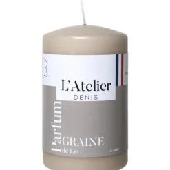 Bougie cylindrique taille S beige parfum lin L’Atelier de Denis - Ø 6,8 x H 11 cm