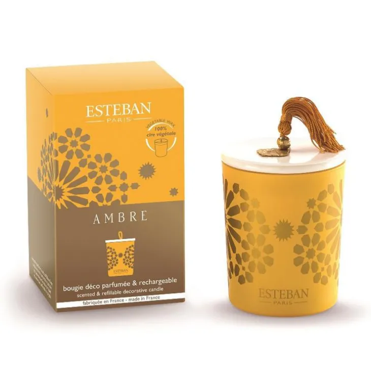 Bougie déco parfumée et rechargeable Ambre Esteban - 180 g