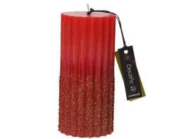 Bougie pilier rouge Noël avec paillettes or - Ø 7 x H 15 cm