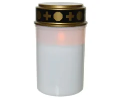 Bougie tombale blanche en plastique à LED effet flamme pour extérieur Toussaint - Ø 7,5 x H 12,5 cm