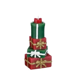 Bougie verte et rouge forme cadeaux - 6 x 5 x 15 cm