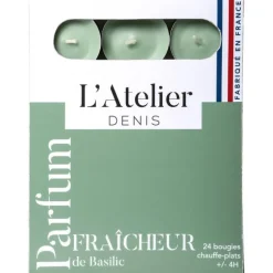 Bougies chauffe-plats vert parfum fraîcheur de basilic L’Atelier de Denis - L’étui de 24