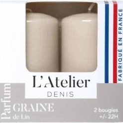 Bougies cylindriques beige parfum lin L’Atelier de Denis - L’étui de 2