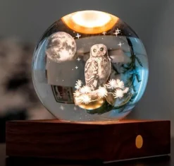 Boule en cristal et verre design Chouette & lune - Ø 8 x H 12 cm