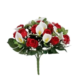 Bouquet artificiel de rose rouges et Lys blancs - Ø 33 x H 36 cm