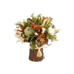 Bouquet d’automne de fleurs séchées orange, vert et crème - Ø 11 x H 12 cm