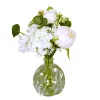 Bouquet de fleurs artificielles crème avec vase en verre - 24 cm