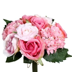 Bouquet de fleurs artificielles Rose et Hortensia rose – 35 cm