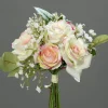 Bouquet de fleurs artificielles roses et gypsophiles coloris rose et crème - 20 cm