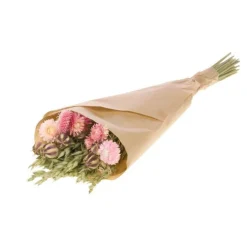 Bouquet de fleurs séchées mix pink en papier kraft Naturalys taille S - Ø 13 x H 50 cm