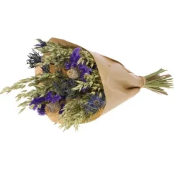 Bouquet de fleurs séchées naturel/bleu en papier kraft Naturalys taille L - Ø 25/30 x H 50 cm