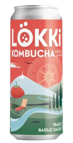 Bouteille de Kombucha fraise basilic Scare canette Lökki - 33 cl