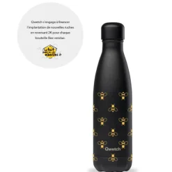 Bouteille isotherme Qwetch solidaire en inox Bee noir 500 ml