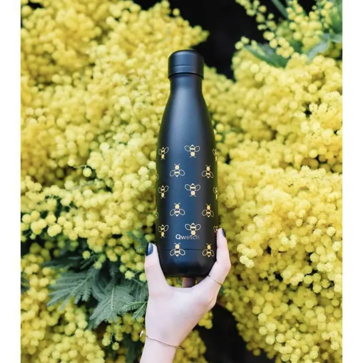 Bouteille isotherme Qwetch solidaire en inox Bee noir 500 ml