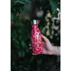 Bouteille isotherme Qwetch en inox Flowers rouge 260 ml