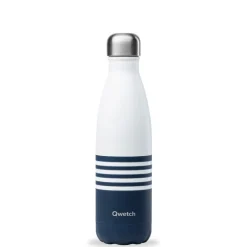 Bouteille isotherme Qwetch en inox Marinière bleu blanc 500 ml