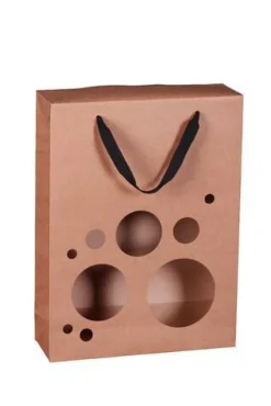 Boxbag Atlanta en papier kraft naturel 3 bouteilles Cav Service - 27 x 9 x 36 cm