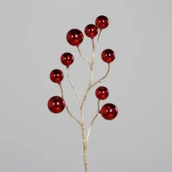 Branche décorative avec 9 boules de Noël rouges - 81 cm