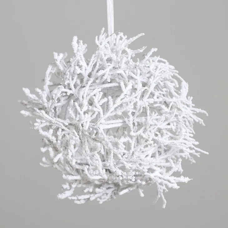 Branche décorative forme boule enneigée blanche - Ø 27 cm