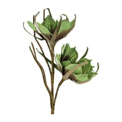 Branche de 2 fleurs de magnolia en jute verte - 40 x 77 cm