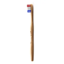 Brosse à dents pour adulte en bambou souple coloris bleu blanc rouge