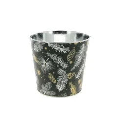 Cache pot en métal vert à motifs Pin - Ø 13,5 x H 12 cm