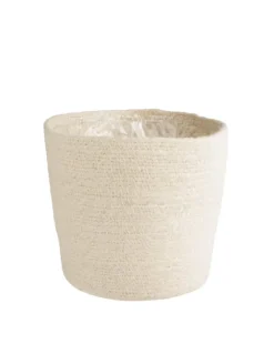 Cache pot vannerie naturelle coloris blanc en jute - 15 x 14 x 12 cm