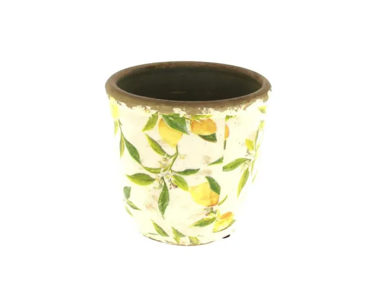 Cache-pot citron coloris jaune en céramique - Ø 14,5 cm x 13,5 cm