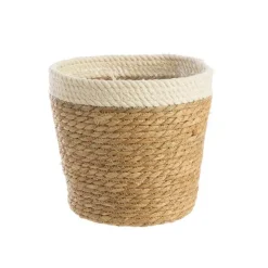 Cache-pot coloris blanc vannerie naturelle - 27 x 25,5 x 21 cm