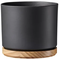 Cache-pot en bois et céramique gris anthracite Oslo - Ø 18 x H 16 cm