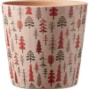 Cache-pot en céramique orangé à motifs Dallas Winter Forêt - Ø 14 x H 13 cm