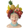 Cache-pot en polyrésine multicolore femme avec fruits - 13,4 x 15 x 23 cm