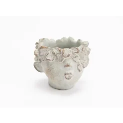 Cache-pot tête d'enfant coloris gris Bisous - 10 x 10,5 x 12 cm