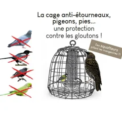 Cage de protection anti-étourneaux noire en métal Ø 27,5 x 25 cm
