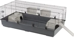 Cage pour lapin avec rampe extérieure coloris gris - 140 x 71 x 51 cm