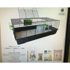 Cage pour lapin nain coloris noir avec 4 produits inclus Grain de vie Basics kit complet – 59 x 118 x 43 cm