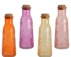 Carafe à eau 1 L en verre transparent coloré avec bouchon en liège - Ø 9,5 x H 27 cm