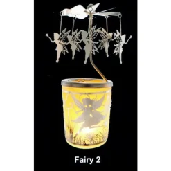 Carrousel photophore en métal argenté avec fées - H 12 cm