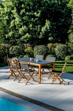 Chaise pliante en aluminium et teck anthracite CREADOR Timo