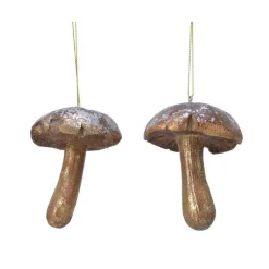 Champignon à suspendre en polyrésine coloris or - 9 cm