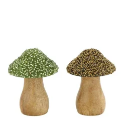 Champignon en bois de manguier avec chapeau en perles - Ø 5,5 x 8 cm