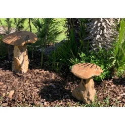 Champignon pour décoration extérieure coloris bois en teck - 30 cm