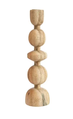 Chandelier boules coloris beige en bois de manguier - 8 x 8 x 29,5 cm