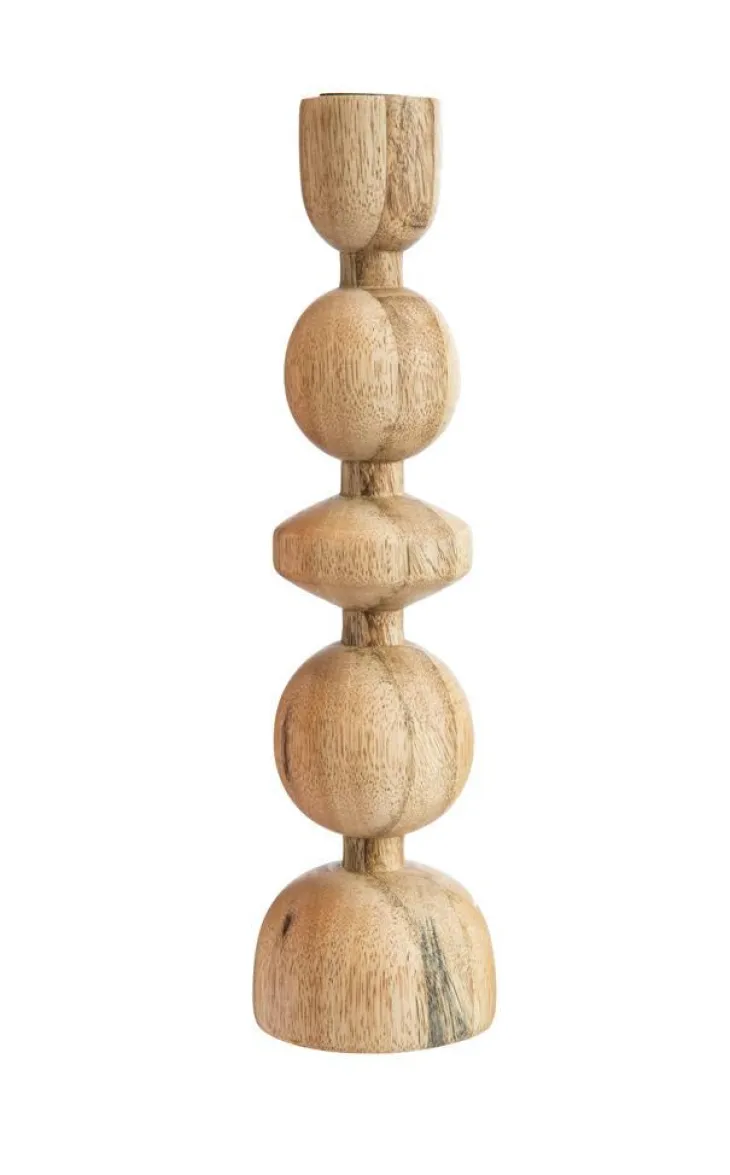 Chandelier boules coloris beige en bois de manguier - 8 x 8 x 29,5 cm