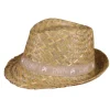 Chapeau en paille naturelle avec bandeau beige/blanc Ernest - 29 x 26 x 12 cm