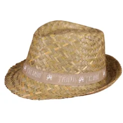 Chapeau en paille naturelle avec bandeau beige/blanc Ernest - 29 x 26 x 12 cm