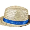 Chapeau Ernest en paille naturelle avec bandeau bleu Cav Service - 26 x 29 x 12 cm